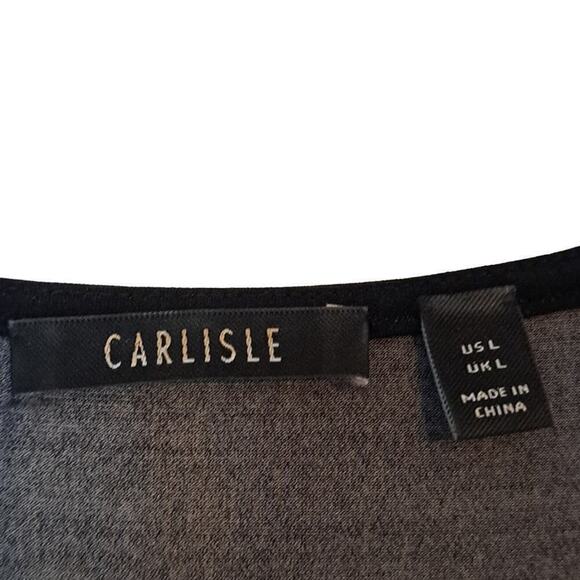 Carlisle Spandex Top Black Pink SZ Large Pin Green Floral on Black - Picture 2 of 4